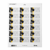 Damask Monogramme Étiquette Yellow Stripe Dots (Feuille entière)