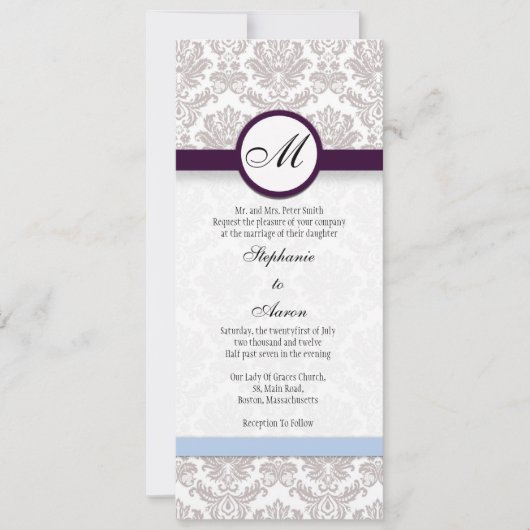 Damask Monogramme Faire-part de mariage (Devant)