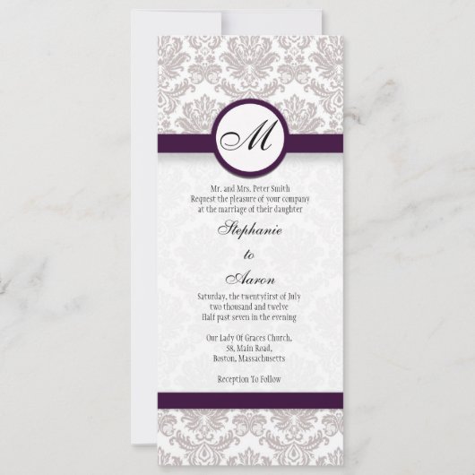 Damask Monogramme Faire-part de mariage pour Jenni (Devant)