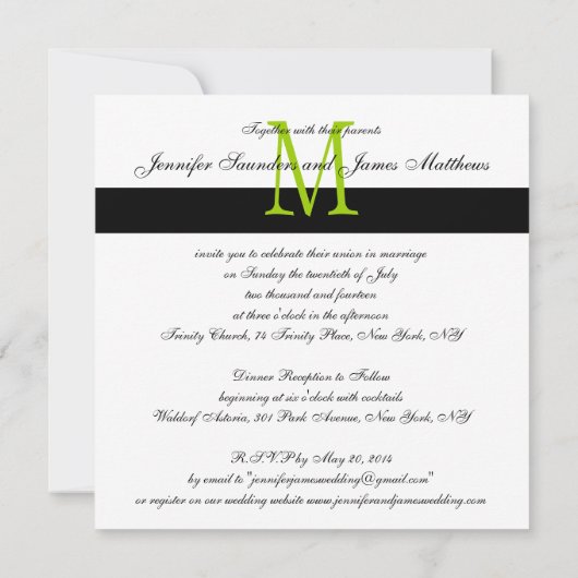 Damask Monogramme Mariage Invitations Apple Green (Dos)