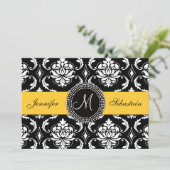 Damask Monogramme Mariage Invitations Jaune (Debout devant)