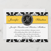 Damask Monogramme Mariage Invitations Jaune (Dos)