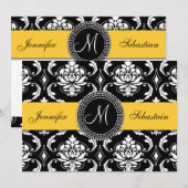 Damask Monogramme Mariage Invitations Jaune (Devant / Derrière)