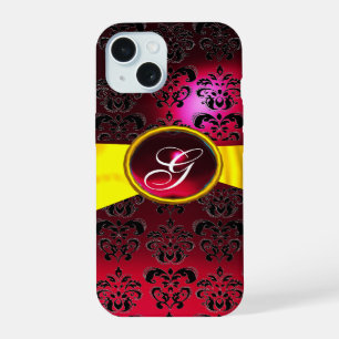 DAMASK MONOGRAMME MONOGRAMME rouge or jaune ruban