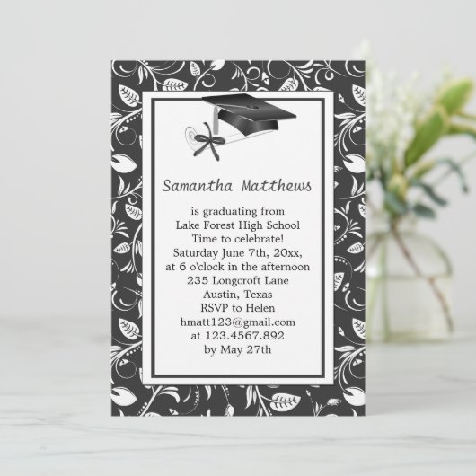 Damask, mortar, diploma Afstuderen Kaart (Staand voorkant)