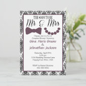 Damask Mr. and Mrs. Shower Invitation (Aubergine) Kaart (Staand voorkant)