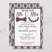 Damask Mr. and Mrs. Shower Invitation (Aubergine) Kaart (Voorkant / Achterkant)