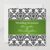 Damask noir, blanc et vert Faire-part de mariage (Devant)