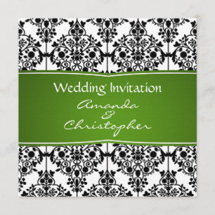 Damask noir, blanc et vert Faire-part de mariage