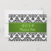 Damask noir, blanc, vert RSVP Invitation (Devant)