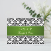 Damask noir, blanc, vert RSVP Invitation (Debout devant)