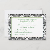 Damask noir, blanc, vert RSVP Invitation (Dos)