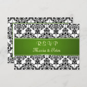Damask noir, blanc, vert RSVP Invitation (Devant / Derrière)