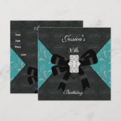 Damask Noir Tiel Noir Invitation Argent 35ème (Devant / Derrière)