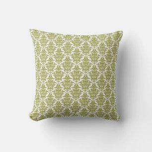 Damask - Olive Green op White Kussen