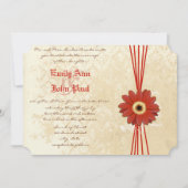 Damask Oranje Gerber Daisy Wedding Invitation Kaart (Voorkant)