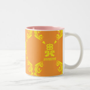 Damask Oranje-Yellow Tweekleurige Koffiemok