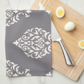 Damask Ornamental Big Pattern Cream op Grey Theedoek (Quarter Fold)