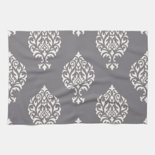 Damask Ornamental Big Pattern Cream op Grey Theedoek