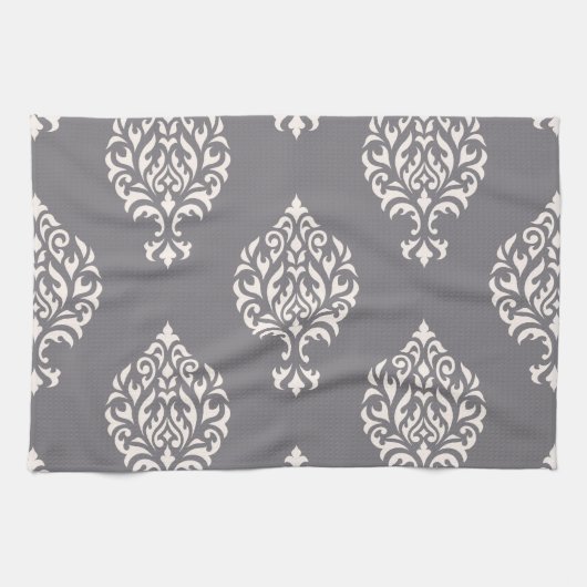 Damask Ornamental Big Pattern Cream op Grey Theedoek (Horizontaal)