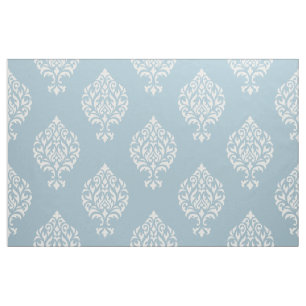 Damask Ornamental Big Ptn Cream op Blue Stof
