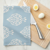 Damask Ornamental Pattern Cream on Blue Theedoek (Quarter Fold)