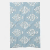 Damask Ornamental Pattern Cream on Blue Theedoek (Verticaal)
