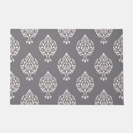 Damask Ornamental Pattern Cream on Grey Deurmat (Voorkant)