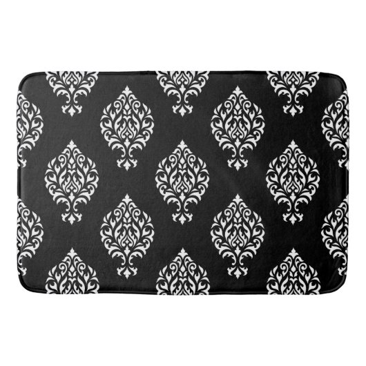 Damask Ornamental Pattern White op Black Badmat (Voorkant)