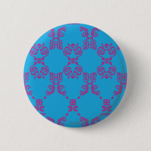 Damask Paars-Aqua Ronde Button 5,7 Cm