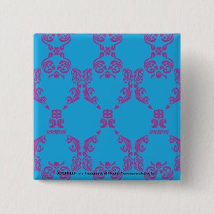 Damask Paars-Aqua Vierkante Button 5,1 Cm
