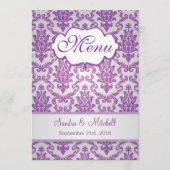 Damask paars op het zilveren bruiloft-menu menu (Voorkant)