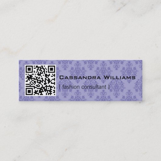 Damask Paarse QR CODE Mini Visitekaartjes (Voorkant)