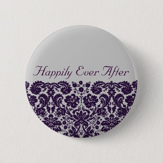 Damask Paarse Wedding Ronde Button 5,7 Cm (Voorkant)