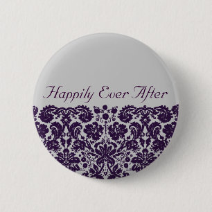 Damask Paarse Wedding Ronde Button 5,7 Cm