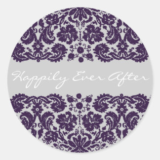 Damask Paarse Wedding Ronde Sticker