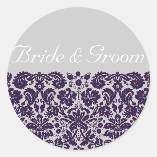 Damask Paarse Wedding Ronde Sticker (Voorkant)