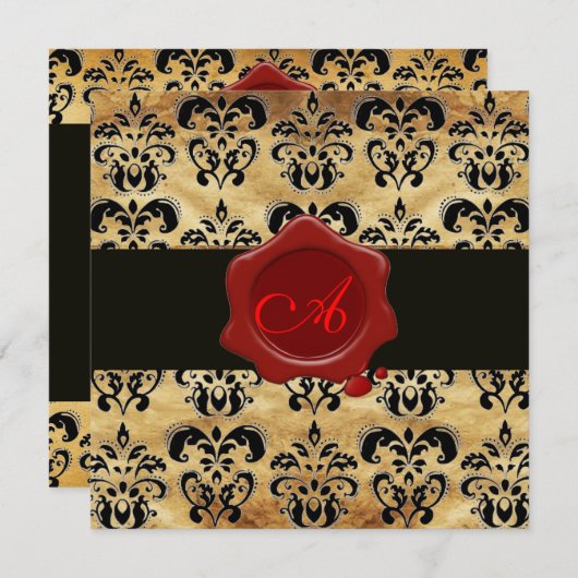 DAMASK PARCHMENT WAX SEAL MONOGRAM, zwart en bruin Kaart (Voorkant / Achterkant)