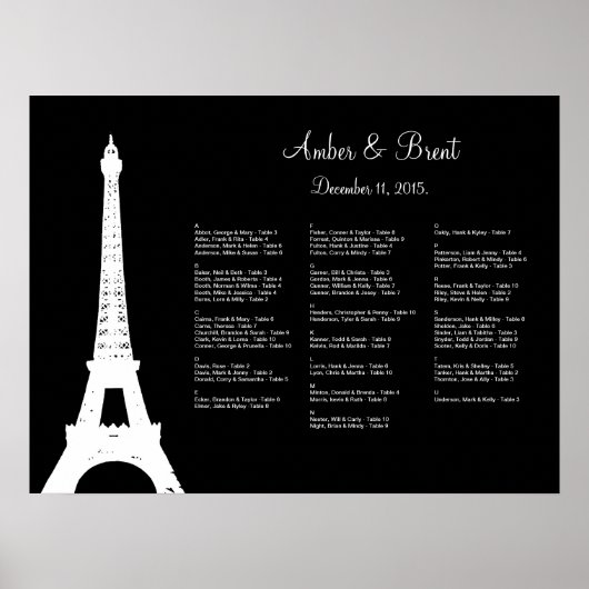 Damask Paris Seating Chart Poster (Voorkant)