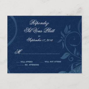 Damask Parisienne - Dark Sapphire Blue RSVP Kaartje