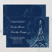 Damask Parisienne - Dark Sapphire Blue Wedding Kaart (Voorkant / Achterkant)