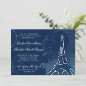 Damask Parisienne - Dark Sapphire Blue Wedding Kaart (Staand voorkant)