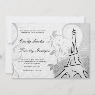 Damask Parisienne - Elegant Black & White Wedding Kaart