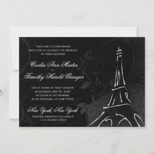 Damask Parisienne - Midnight Black Wedding Kaart