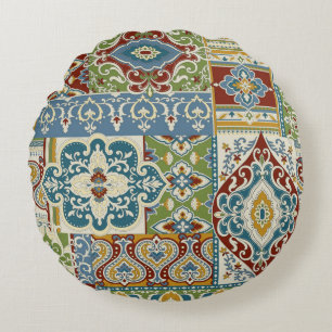 Damask Patchwork: Kleurrijke Turkse Vintage. Rond Kussen