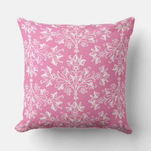 Damask Patroon White en Roze Kussen