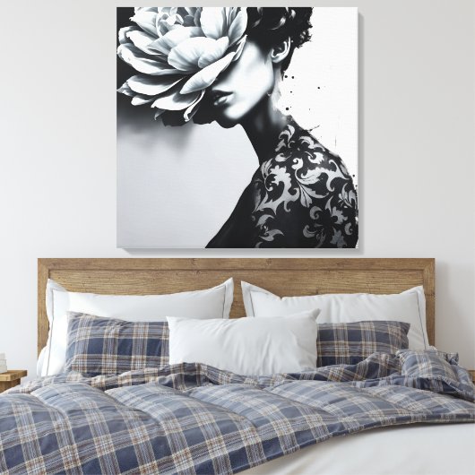 Damask Pattern Abstracte Mode Portret Canvas Afdruk (Insitu (Slaapkamer))