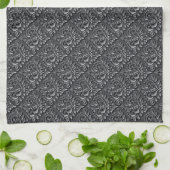 Damask Pattern Black Achtergrond-23961 Theedoek (Gevouwen)