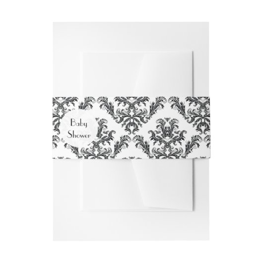 Damask Pattern, Black and White, Baby Shower Uitnodigingen Wikkel (Voorkant Voorbeeld)