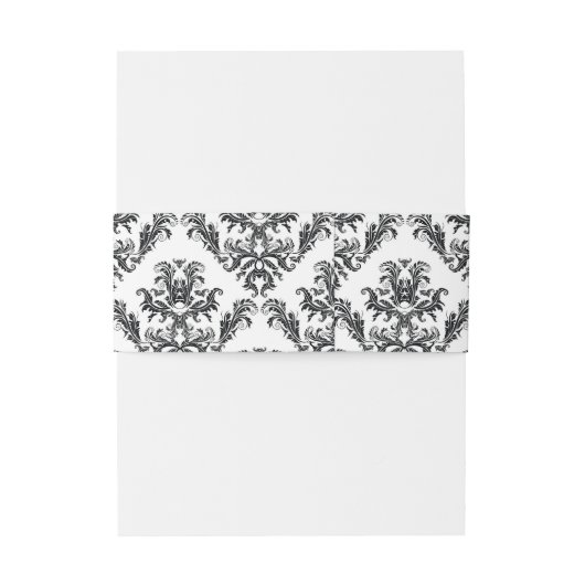 Damask Pattern, Black and White, Baby Shower Uitnodigingen Wikkel (Achterkant Voorbeeld)